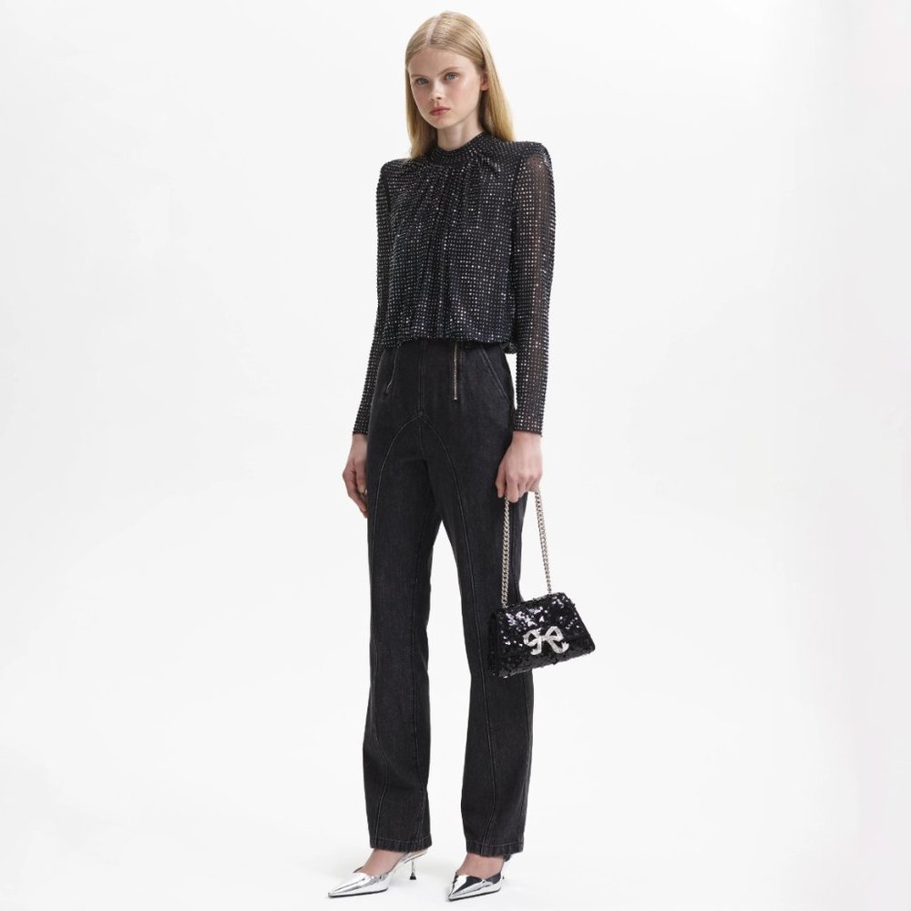 Self-Portrait Black and Silver Embellished Blouse - Picture 4 of 12